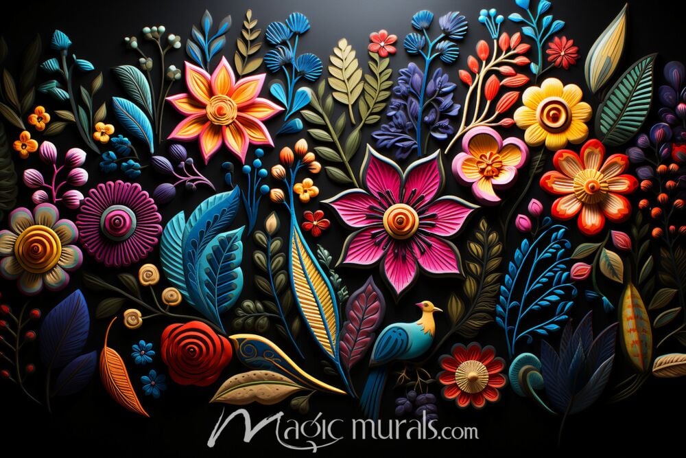 Embroidered Flowers 4462 Wallpaper Wall Mural