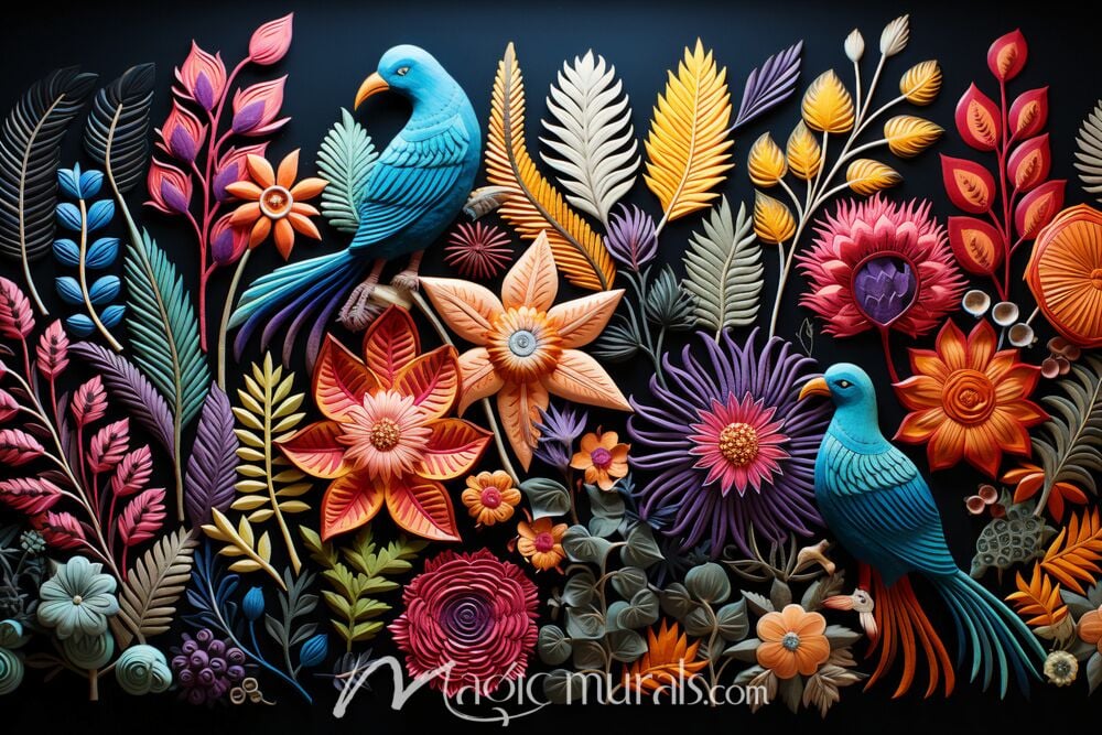 Embroidered Birds 6892 Wallpaper Wall Mural