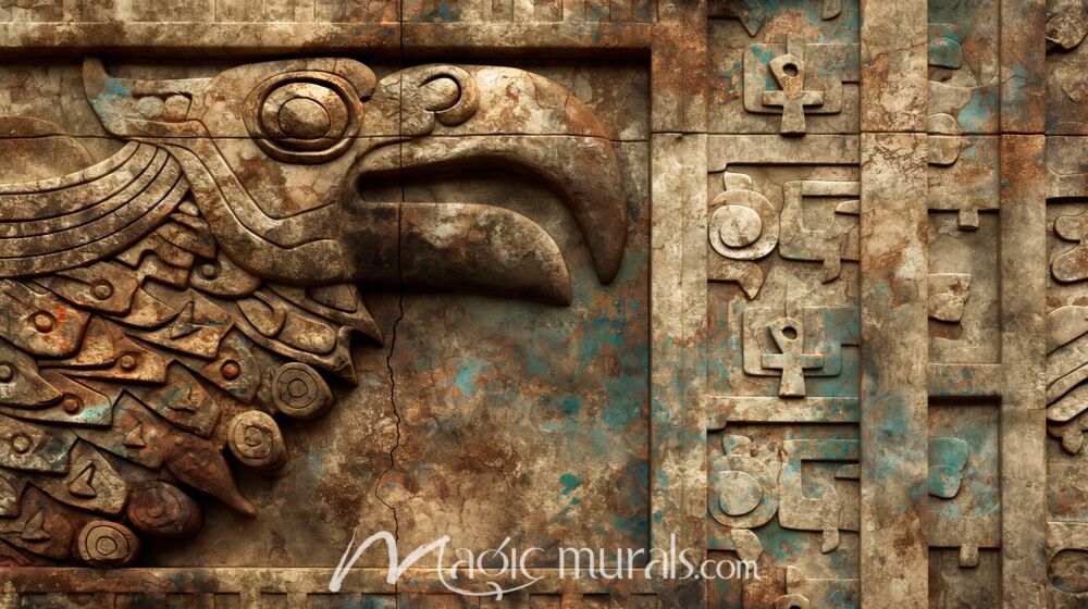 Aztec Eagle Carving 0371 Wallpaper Wall Mural