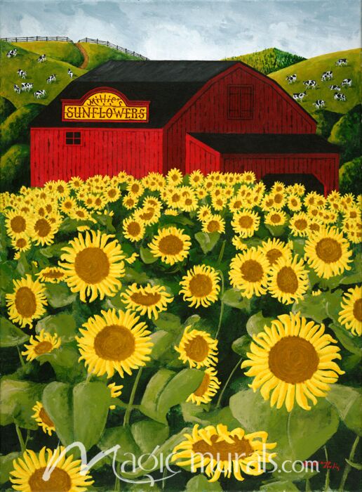 Milles Sunflowers Barn 9542 Wallpaper Wall Mural