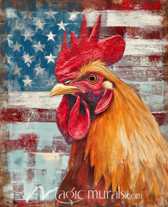 American Flag Rooster 0566 Wallpaper Wall Mural