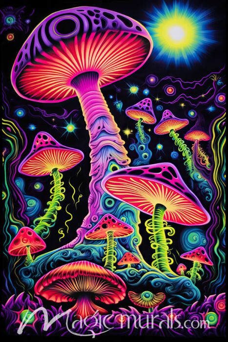 Neon Mushrooms Glow 5755 Wallpaper Wall Mural