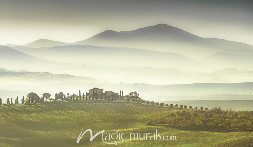 Farm in the Misty Hills Wallpaper Wall Mural