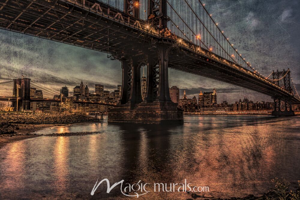 Kearney Twilight NYC Bridges Wallpaper Wall Mural