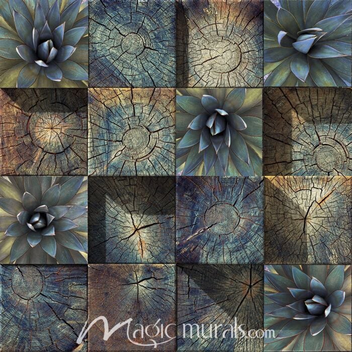 Wood Block Succulent 6 Wallpaper Wall Mural