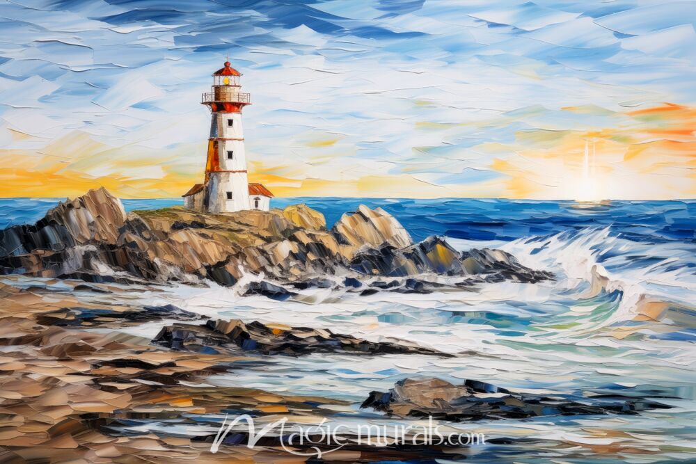 Sunset Sea Lighthouse Wallpaper Wall Mural