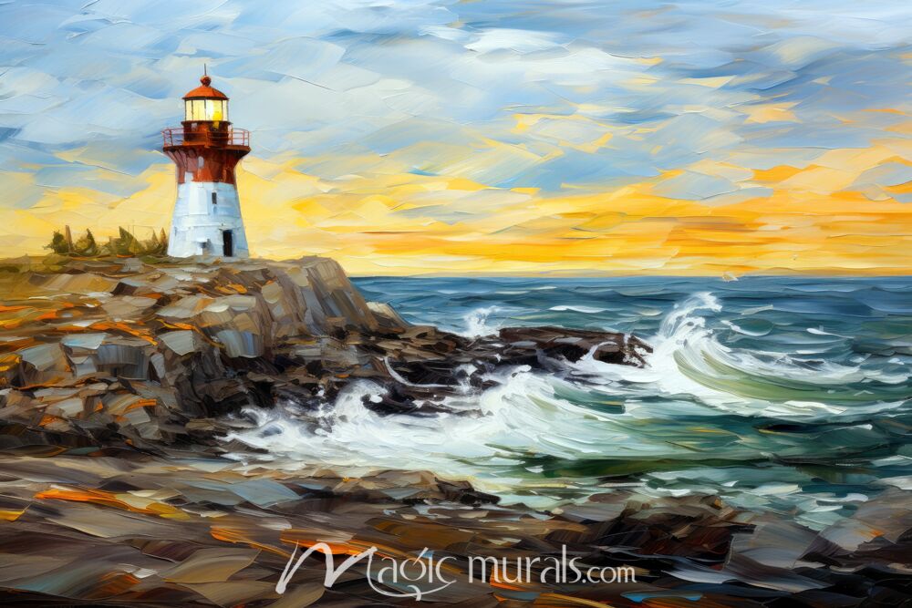 Golden Ocean Lighthouse Wallpaper Wall Mural