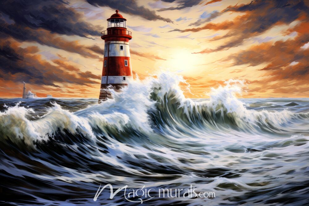 Off Shore Tower Lighthouse Wallpaper Wall Mural