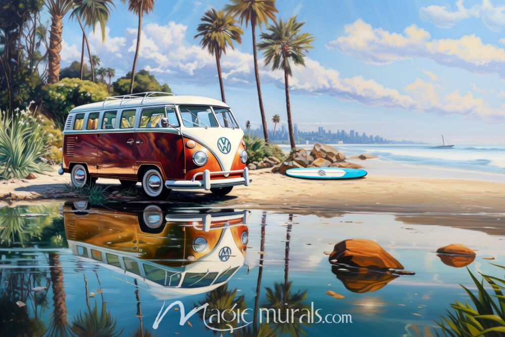 Seaside Van Life Wallpaper Wall Mural