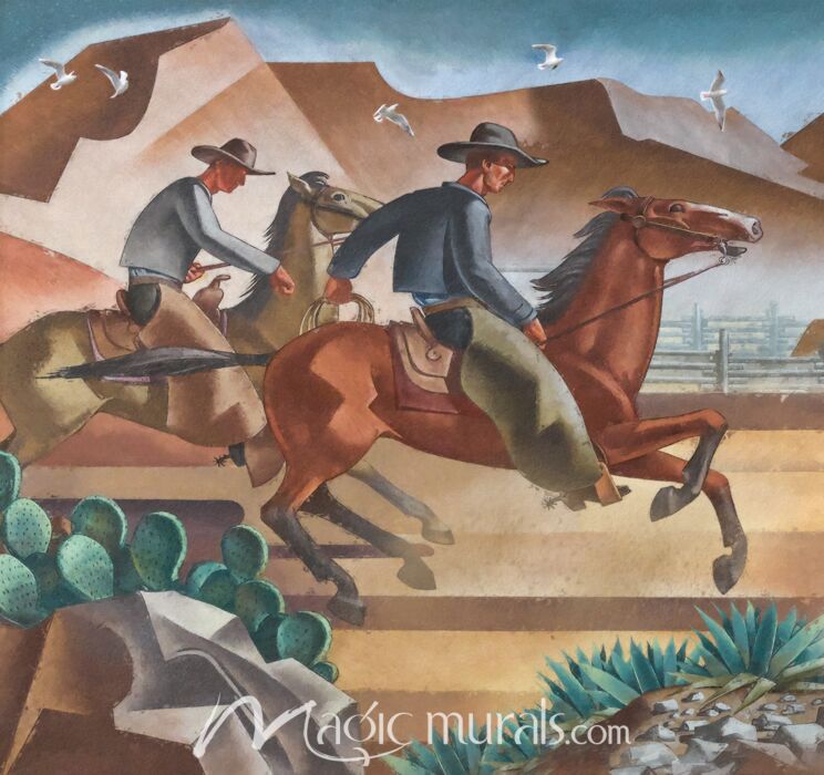 Western Skies Cowboys Wallpaper Wall Mural