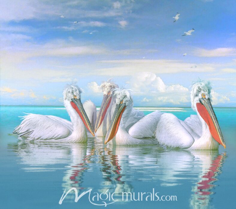 Coastal Pelicans Nine Wallpaper Wall Mural