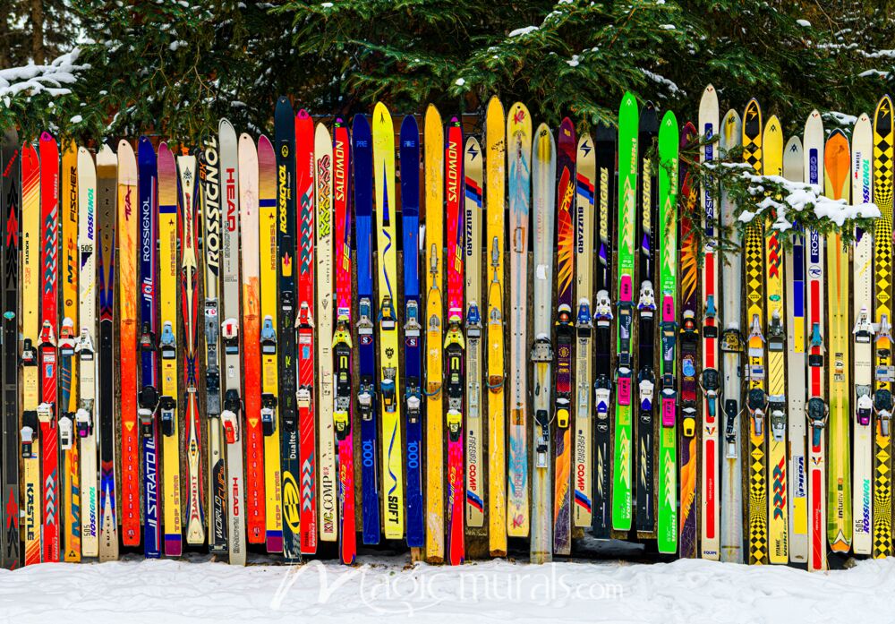 Canmore Snow Ski Fence 7628 Wallpaper Wall Mural