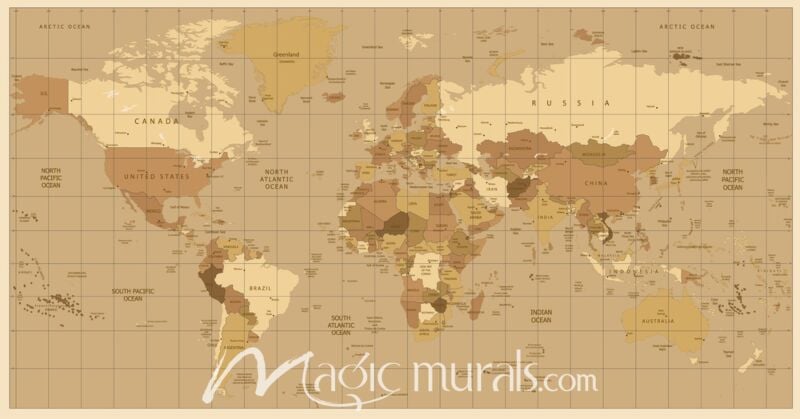 Africa-Centered World Map in Brown Wallpaper Wall Mural