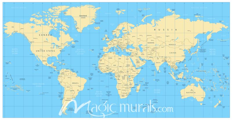 Africa-Centered World Map in Beige and Blue Wallpaper Wall Mural