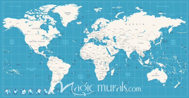 Detailed Africa-Centered Political World Map Wallpaper Wall Mural