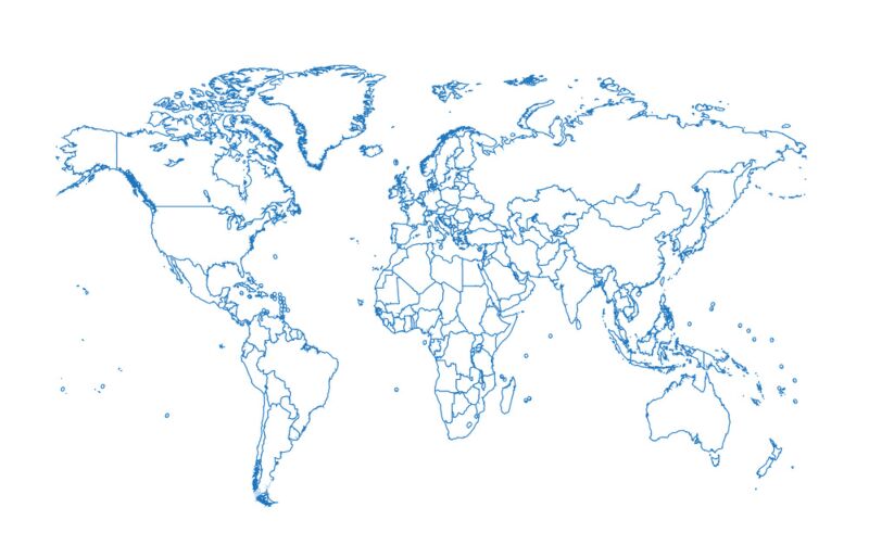 World Map Outline in Blue and White Wallpaper Wall Mural