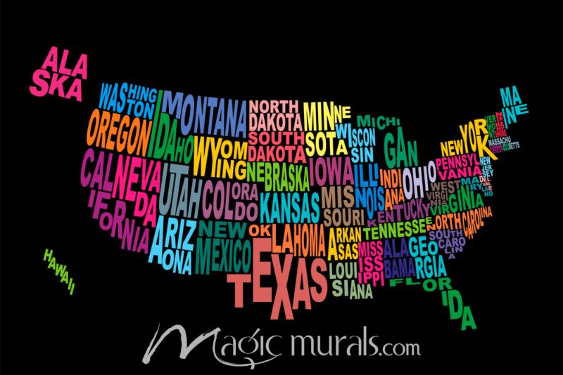 United States Map Word Cloud Wallpaper Wall Mural