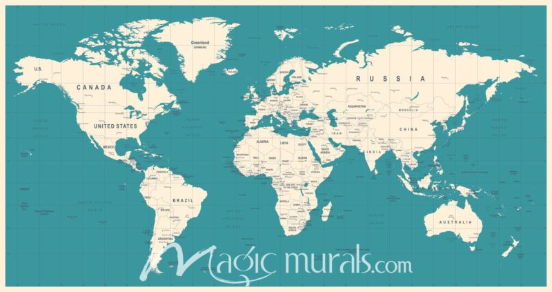 Uncolored Africa-Centered World Map on Blue Wallpaper Wall Mural