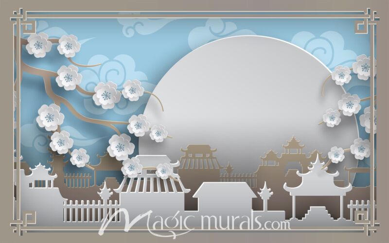 Chinese Paper Cut Out Village Moon Wallpaper Wall Mural