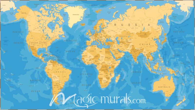 Ocean Depths Africa-Centered World Map Wallpaper Wall Mural