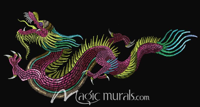 Embroidered Look Chinese Dragon Wallpaper Wall Mural