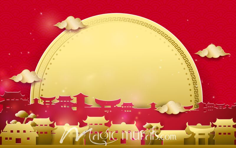 Chinese Paper Cut Out Golden Moon Wallpaper Wall Mural