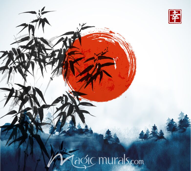 Red Sun Happiness Ink Wash Painting Wallpaper Wall Mural