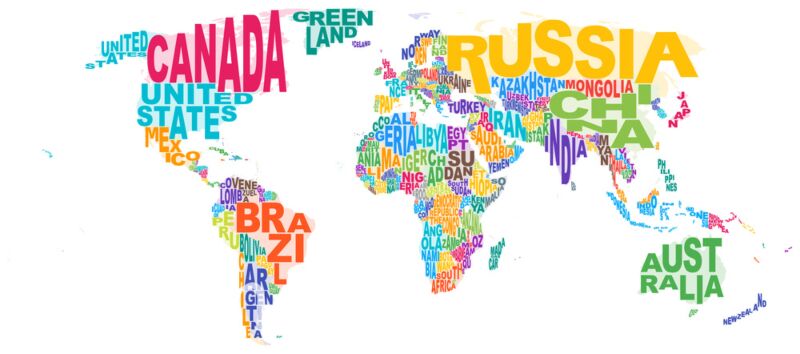 Word Cloud World Map on White Wallpaper Wall Mural