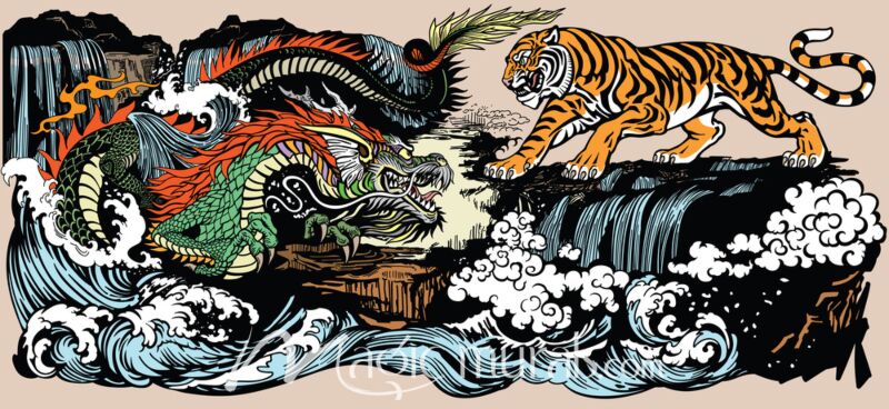 Asian Dragon v Tiger Wallpaper Wall Mural