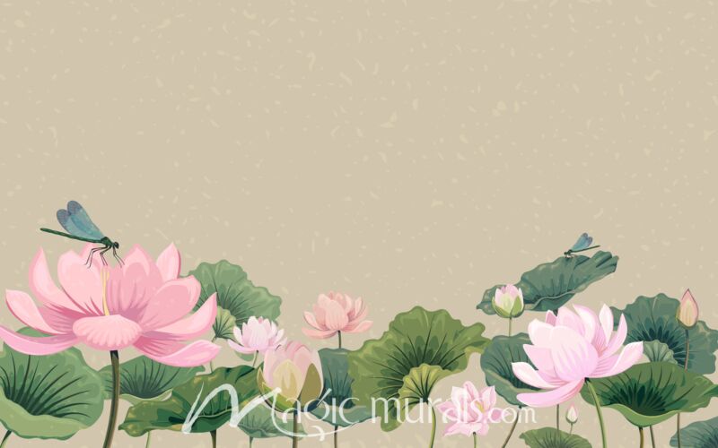 Lotus Flower and Dragonflies 2563 Wallpaper Wall Mural