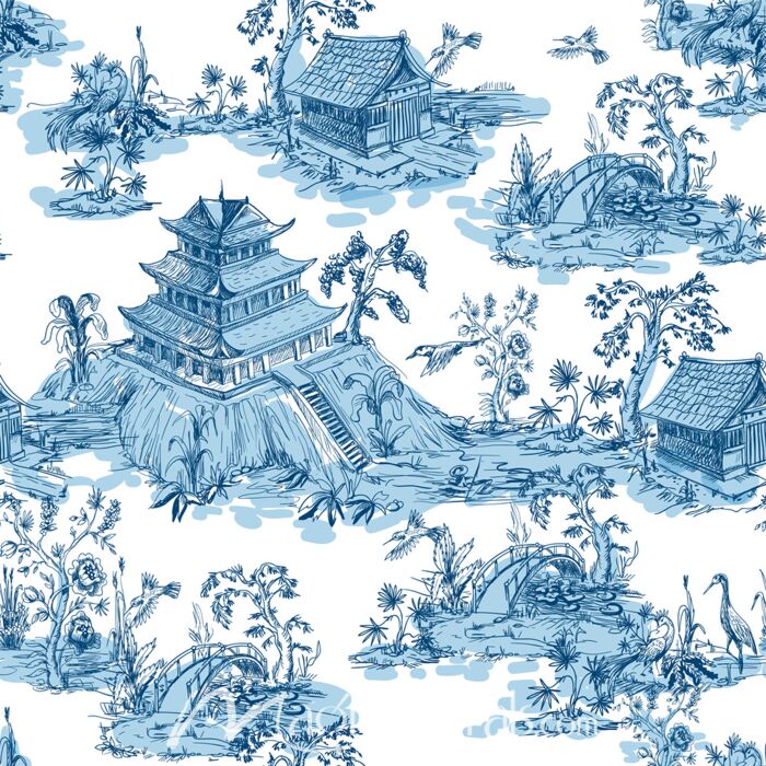 Vintage Asian Aesthetic Pagoda Pattern 5016 Wallpaper Wall Mural