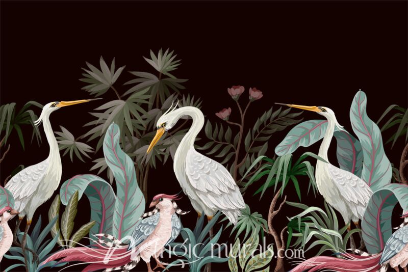 Storks and Peonies 2058 Wallpaper Wall Mural