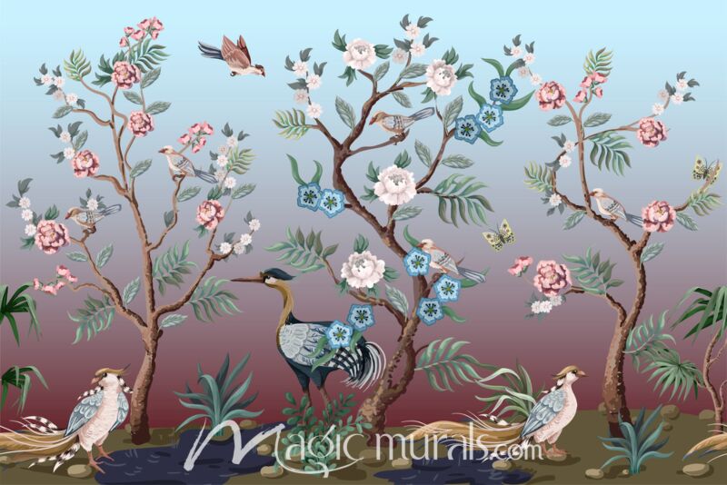 Herons and Peonies 5927 Wallpaper Wall Mural