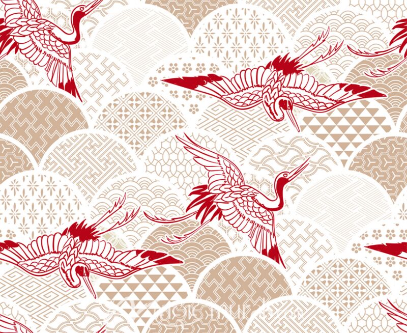 Asian Cranes Seamless Pattern 7021 Wallpaper Wall Mural