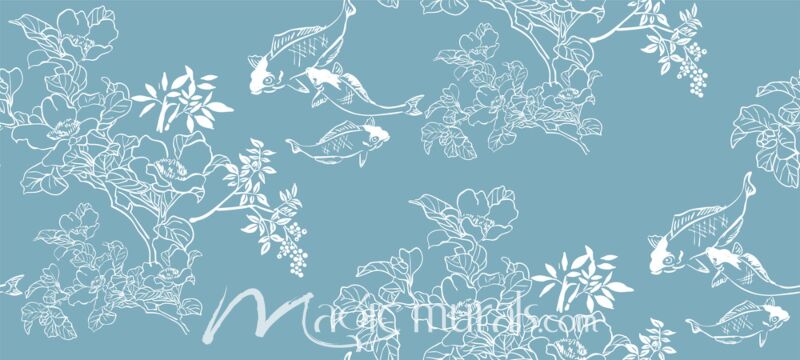 Asian Koi on Blue Seamless Pattern 9223 Wallpaper Wall Mural