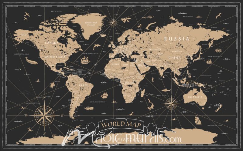 Illustrated Vintage-Style World Map III Wallpaper Wall Mural