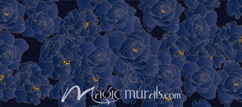 Gold and Blue Floral Rose 3790 Wallpaper Wall Mural