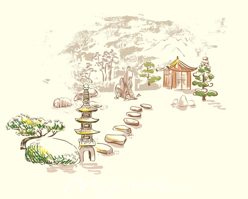 Asian Retro Drawing Stone Garden Wallpaper Wall Mural