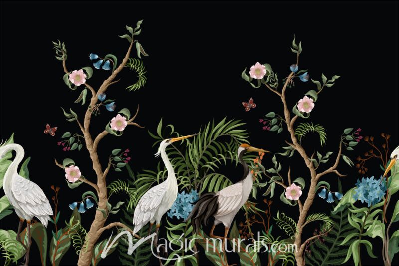 Cranes and Peonies 5155 Wallpaper Wall Mural