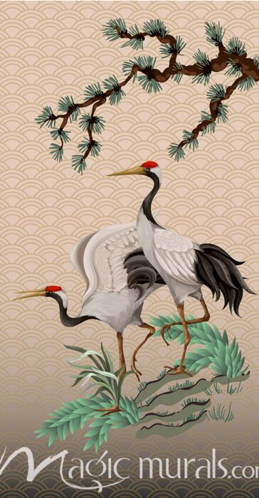 Cranes on Geometric Background 8014 Wallpaper Wall Mural