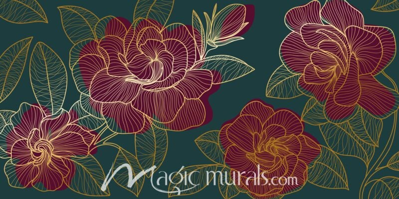 Gold and Roses Floral 7959 Wallpaper Wall Mural