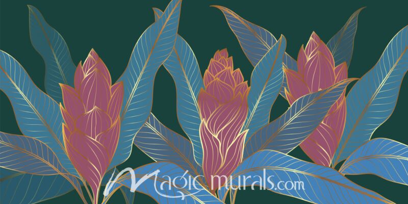 Gold Tropical Flowers 4443 Wallpaper Wall Mural