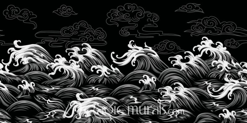 Decorative Waves on Black 8719 Wallpaper Wall Mural