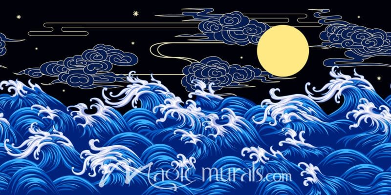 Blue Waves and Bright Moon 9004 Wallpaper Wall Mural