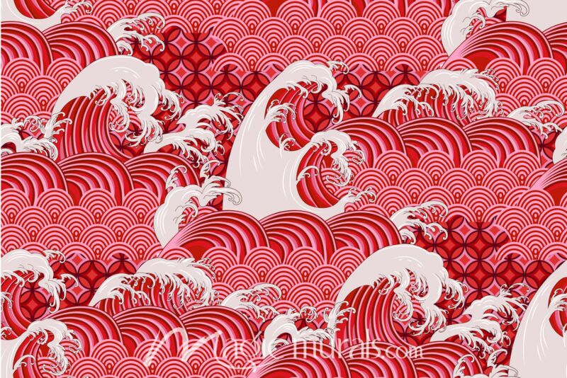 Red Waves Seamless Pattern 7922 Wallpaper Wall Mural