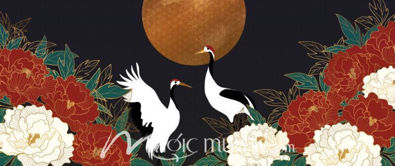 Peonies and Cranes 0453 Wallpaper Wall Mural