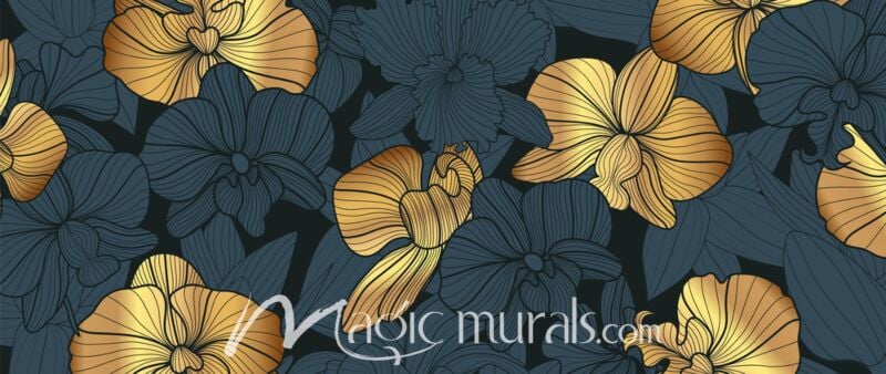 Gold and Blue Orchids 4928 Wallpaper Wall Mural