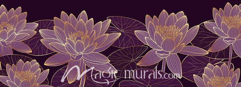 Gold and Purple Lotus Flowers 0914 Wallpaper Wall Mural