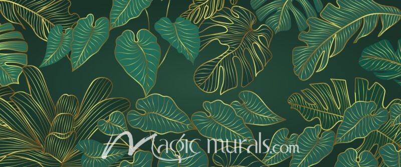 Gold Line Philodendron Botanical 9887 Wallpaper Wall Mural