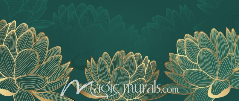 Golden Lotus on Green Wallpaper 8143 Wallpaper Wall Mural